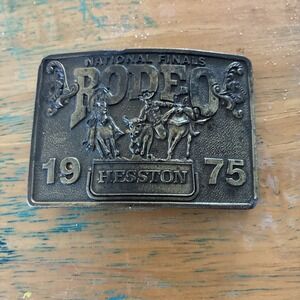 1975 VINTAGE NFR RODEO BRASS BELT BUCKLE Hesston COWBOY WESTERN